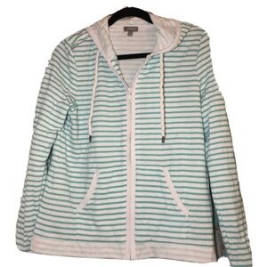 Talbots striped zip up hooded sweatshirt cotton